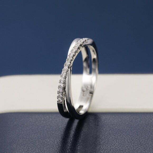 Trendy Advanced Texture 925 Silver Plated CZ Ring, FB16FA1151-7 - Picture 2 of 5